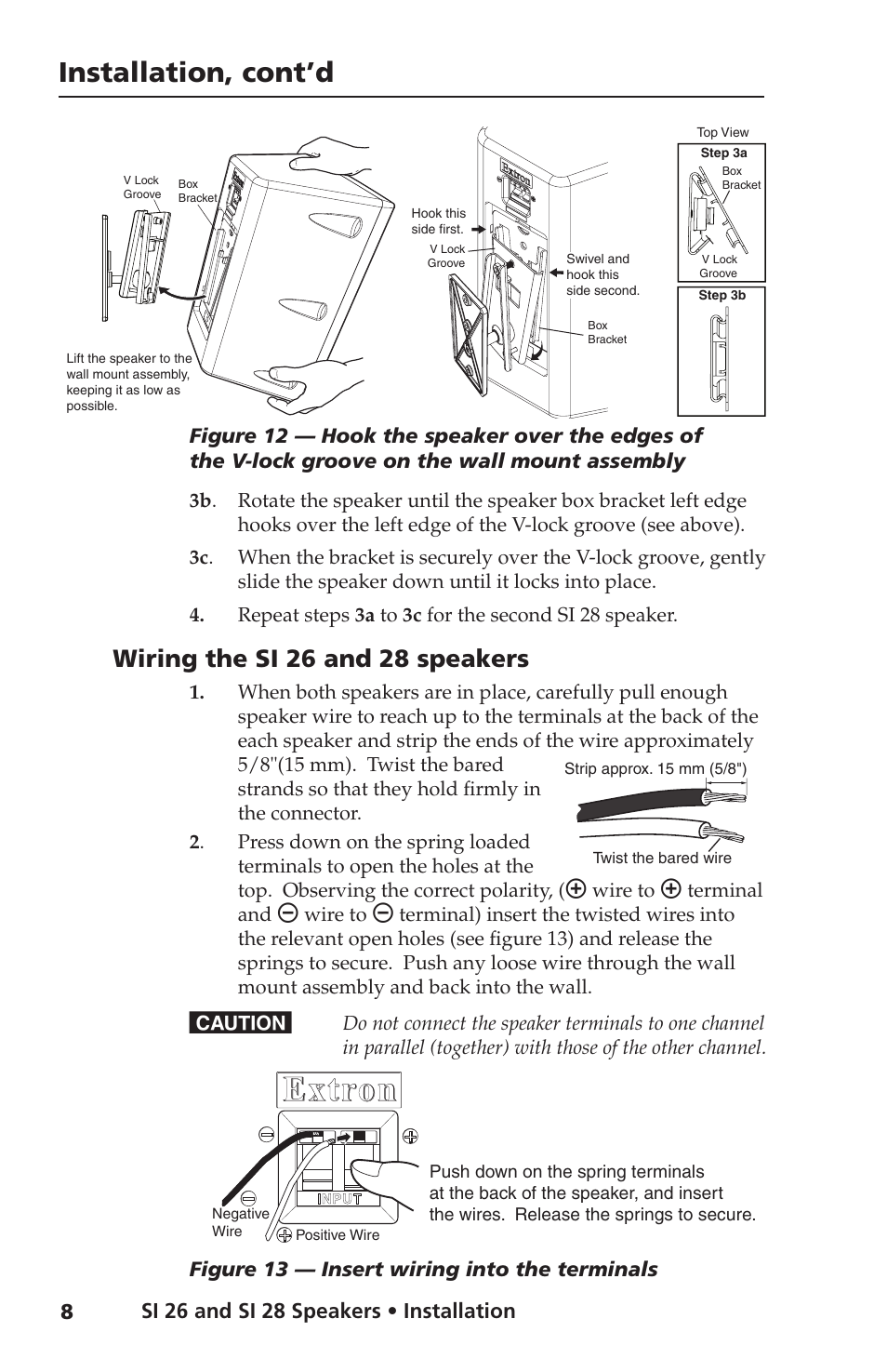 Wiring the si 26 and 28 speakers, Extron, Installation, cont’d | Extron Electronics SI 28 User Manual | Page 10 / 16