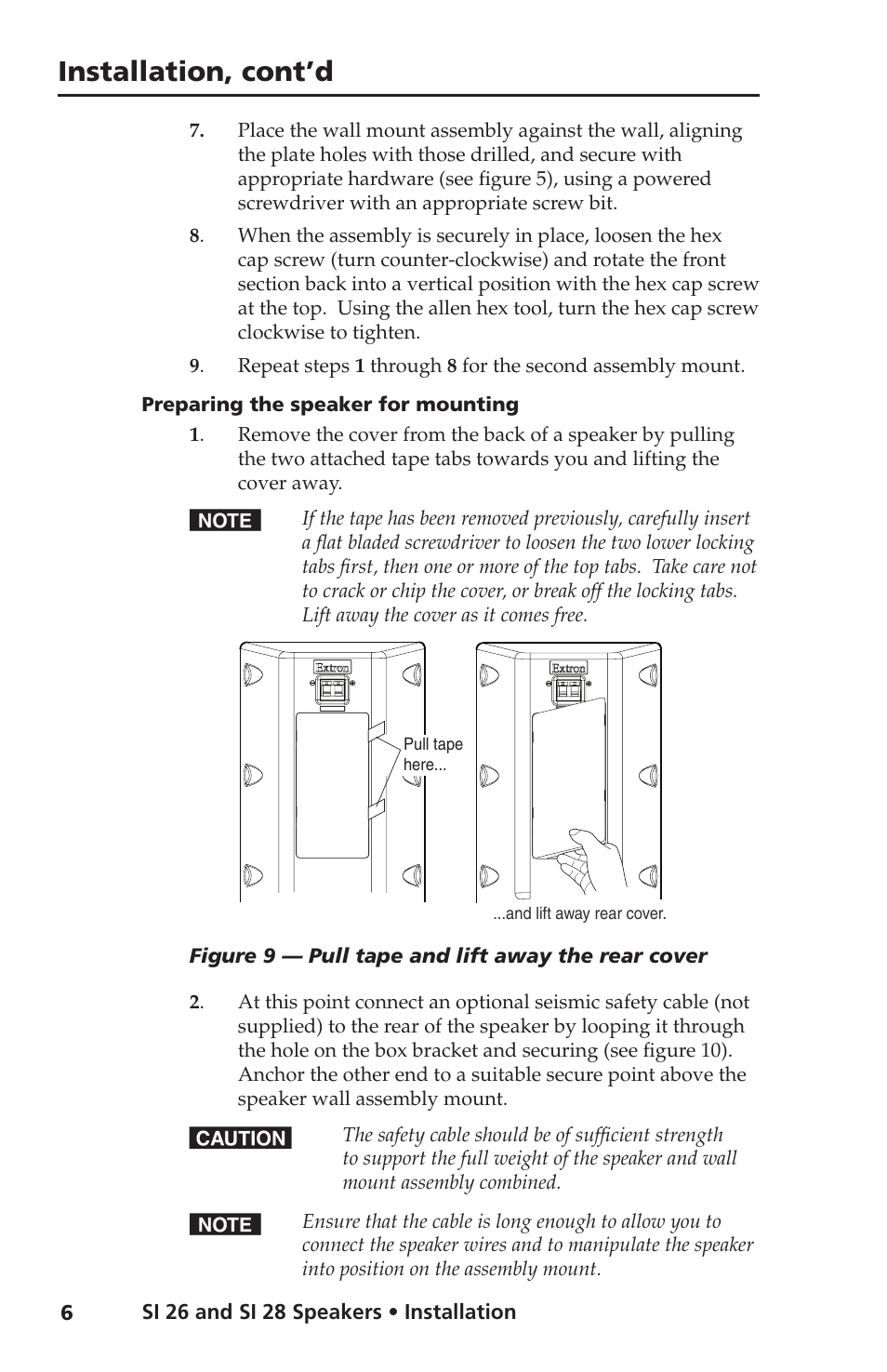 Preparing the speaker for mounting, Installation, cont’d | Extron Electronics SI 28 User Manual | Page 8 / 16