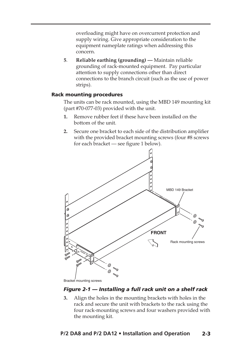 Rack mounting procedures | Extron Electronics P-2 DA8 Series User Manual | Page 13 / 32