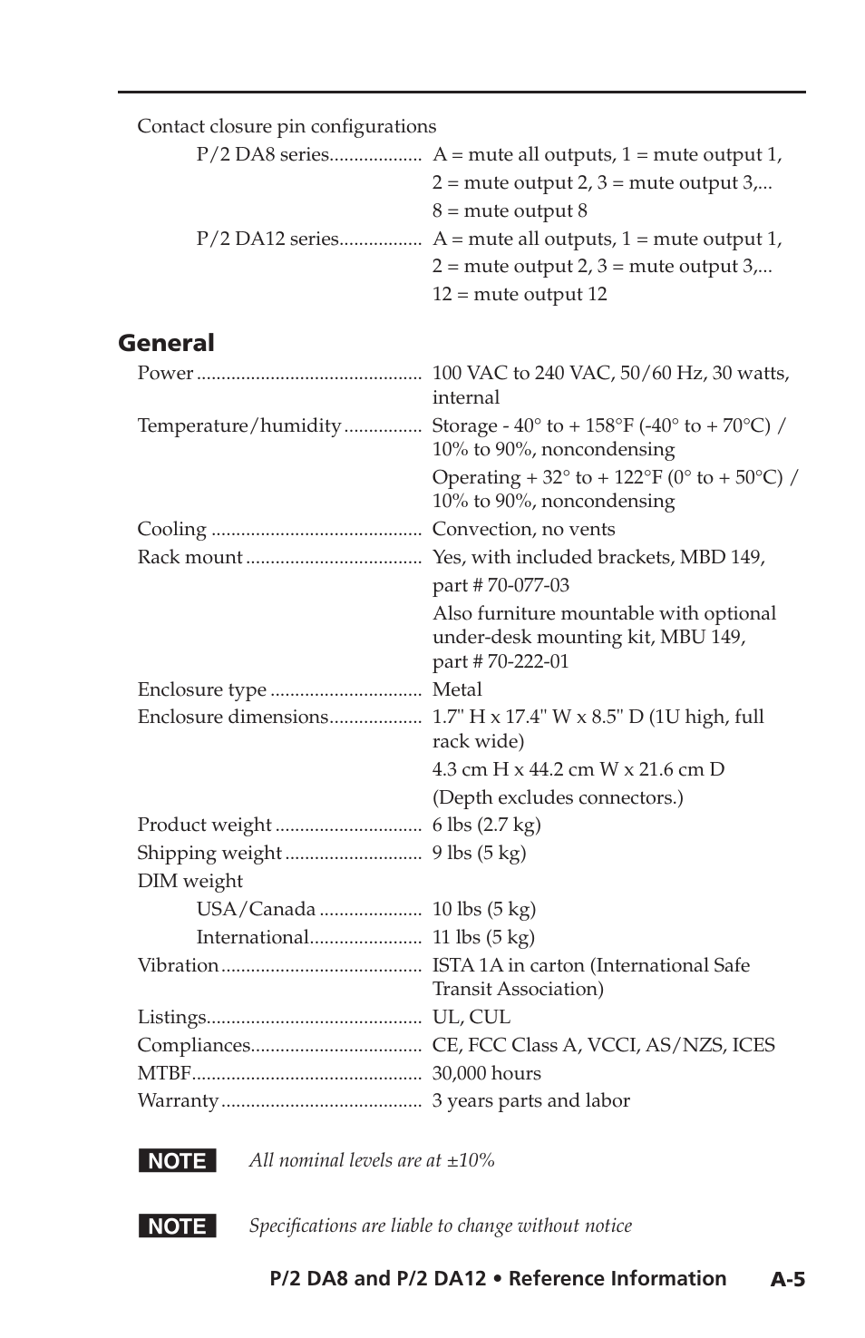 General | Extron Electronics P-2 DA8 Series User Manual | Page 27 / 32