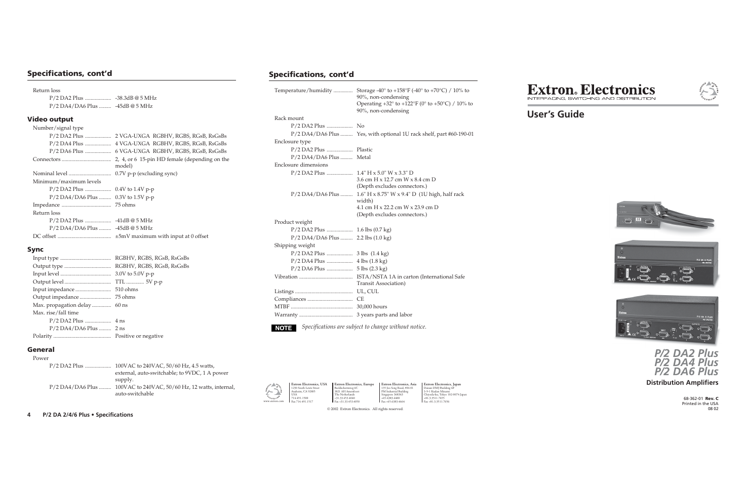 Extron Electronics P-2 DA2 Plus User Manual | 2 pages