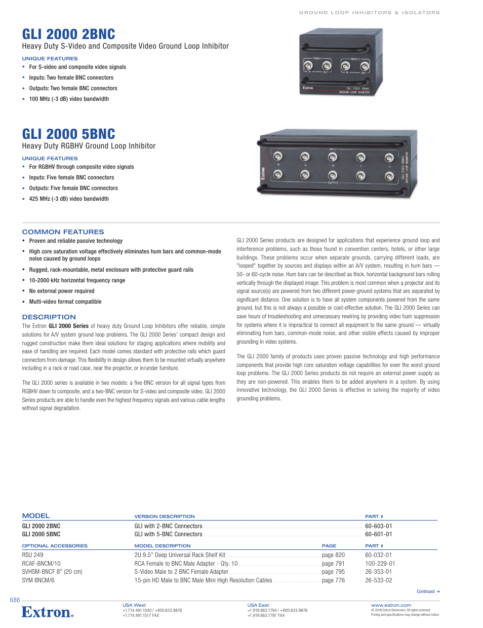 Extron electronic GLI 2000 5BNC User Manual | 2 pages