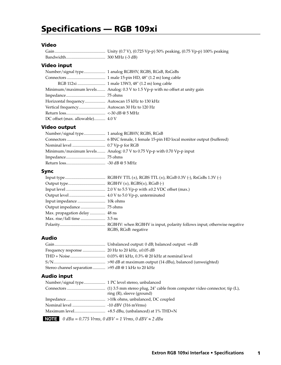 Extron electronic RGB 109xi User Manual | 2 pages