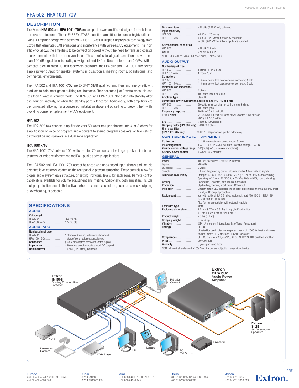 La b rs -232 r | Extron electronic HPA 1001-70V User Manual | Page 2 / 2