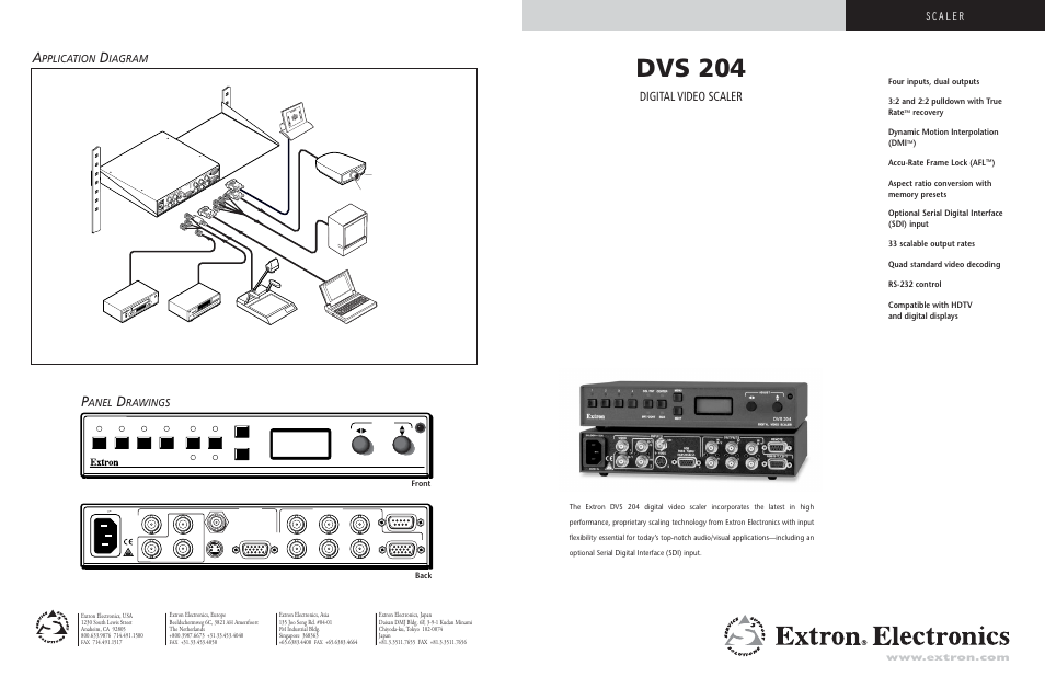Dvs 204, Digital video scaler, Dvs 204 extron | Scaler, Pplication, Iagram, Anel, Rawings | Extron electronic DVS 204 User Manual | Page 4 / 4