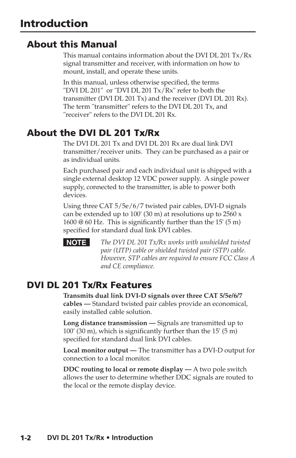 About this manual, About the dvi dl 201 tx/rx, Introduction | Dvi dl 201 tx/rx features | Extron electronic Dual Link DVI Transmitter and Receiver DVI DL 201 Tx User Manual | Page 10 / 48