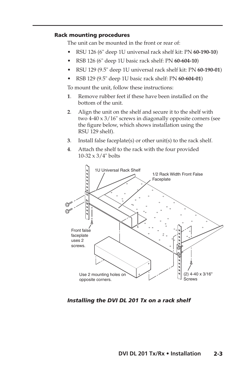 Rack mounting procedures | Extron electronic Dual Link DVI Transmitter and Receiver DVI DL 201 Tx User Manual | Page 15 / 48
