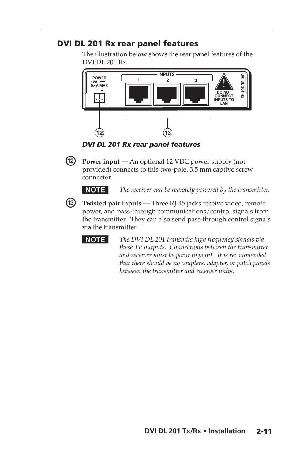 Dvi dl 201 rx rear panel features | Extron electronic Dual Link DVI Transmitter and Receiver DVI DL 201 Tx User Manual | Page 23 / 48