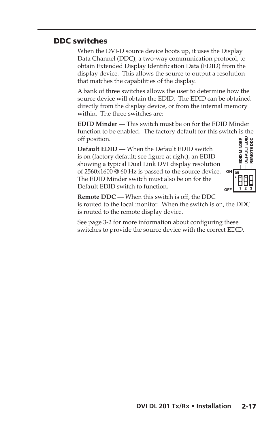Ddc switches | Extron electronic Dual Link DVI Transmitter and Receiver DVI DL 201 Tx User Manual | Page 29 / 48