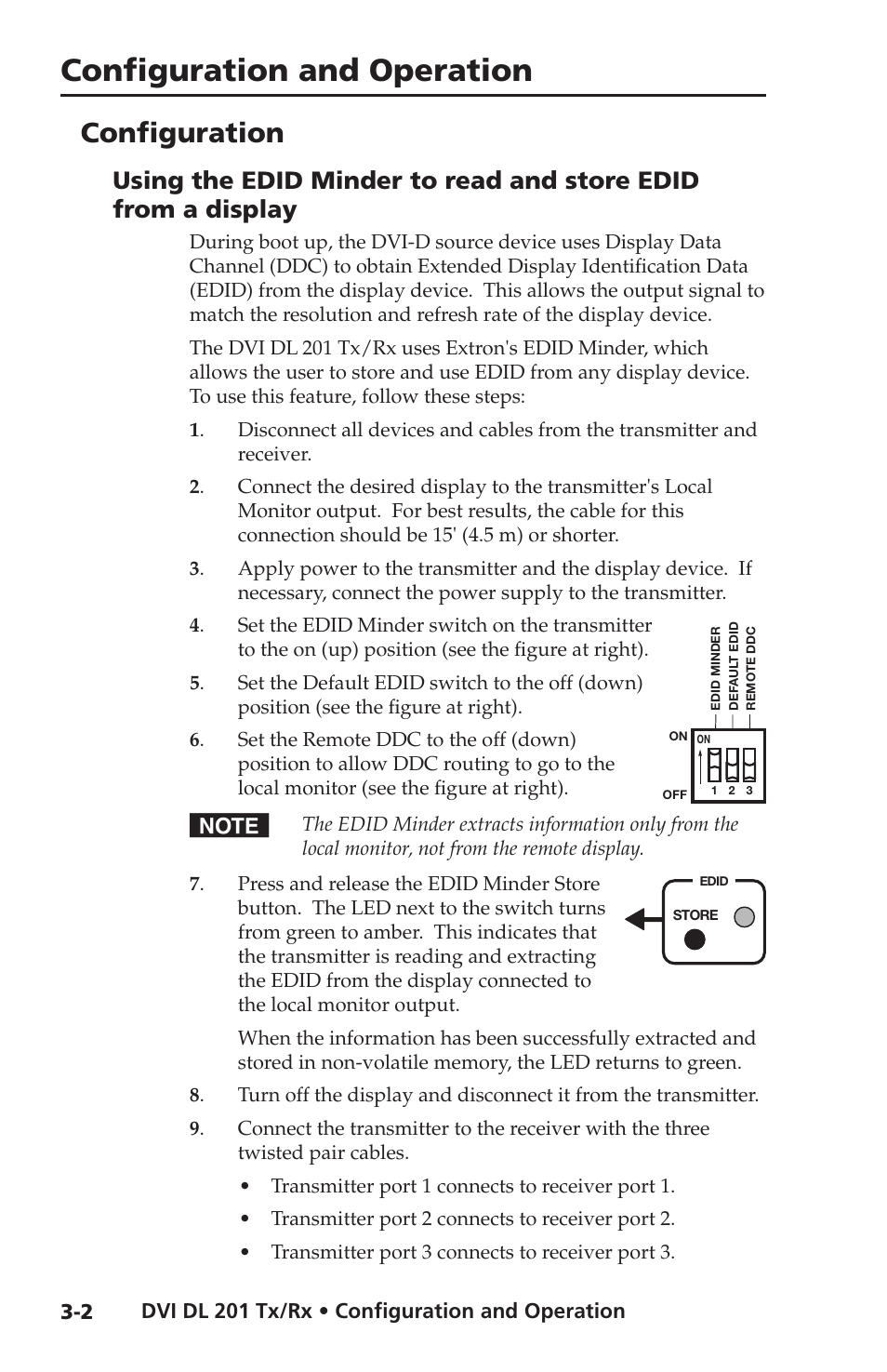 Configuration, Configuration and operation | Extron electronic Dual Link DVI Transmitter and Receiver DVI DL 201 Tx User Manual | Page 34 / 48