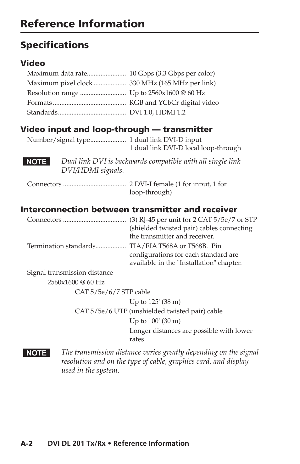 Specifications, Reference information | Extron electronic Dual Link DVI Transmitter and Receiver DVI DL 201 Tx User Manual | Page 42 / 48