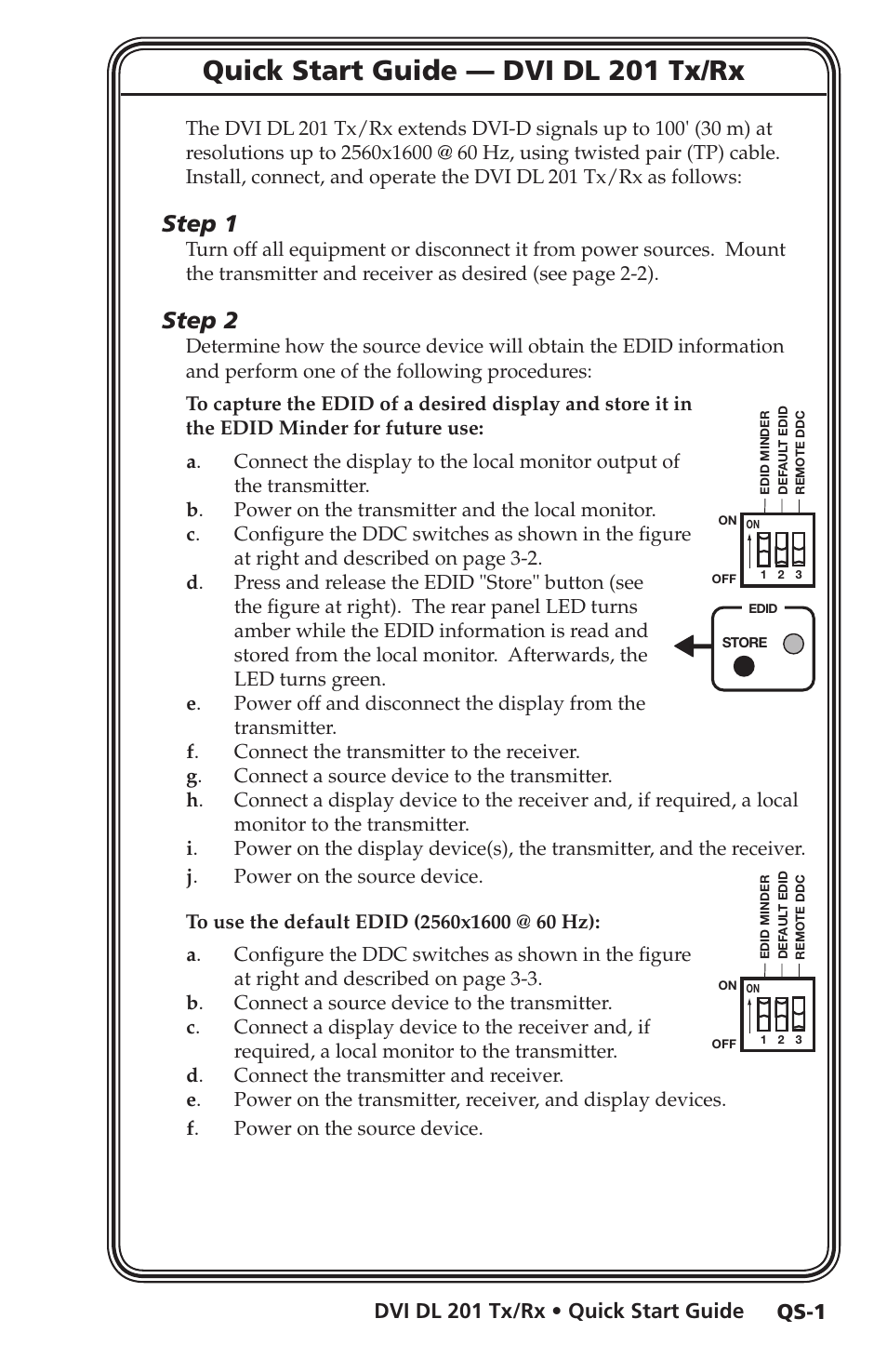 Quick start guide, Quick start guide — dvi dl 201 tx/rx, Step 1 | Step 2 | Extron electronic Dual Link DVI Transmitter and Receiver DVI DL 201 Tx User Manual | Page 5 / 48