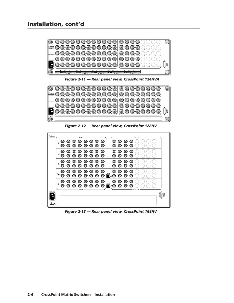 Installation, cont’d, Crosspoint matrix switchers • installation 2-6 | Extron Electronics HVA User Manual | Page 18 / 70