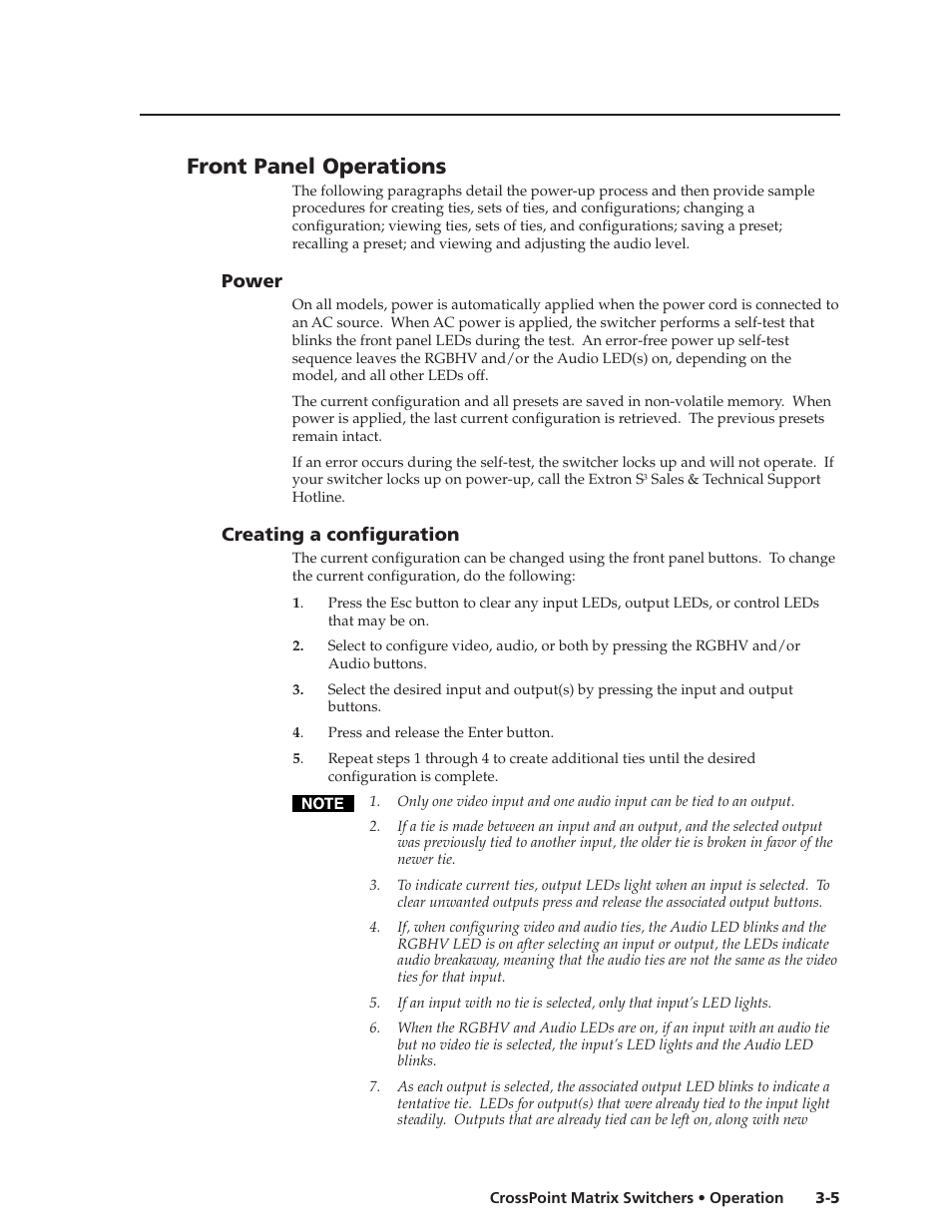 Front panel operations, Power, Creating a configuration | Extron Electronics HVA User Manual | Page 25 / 70