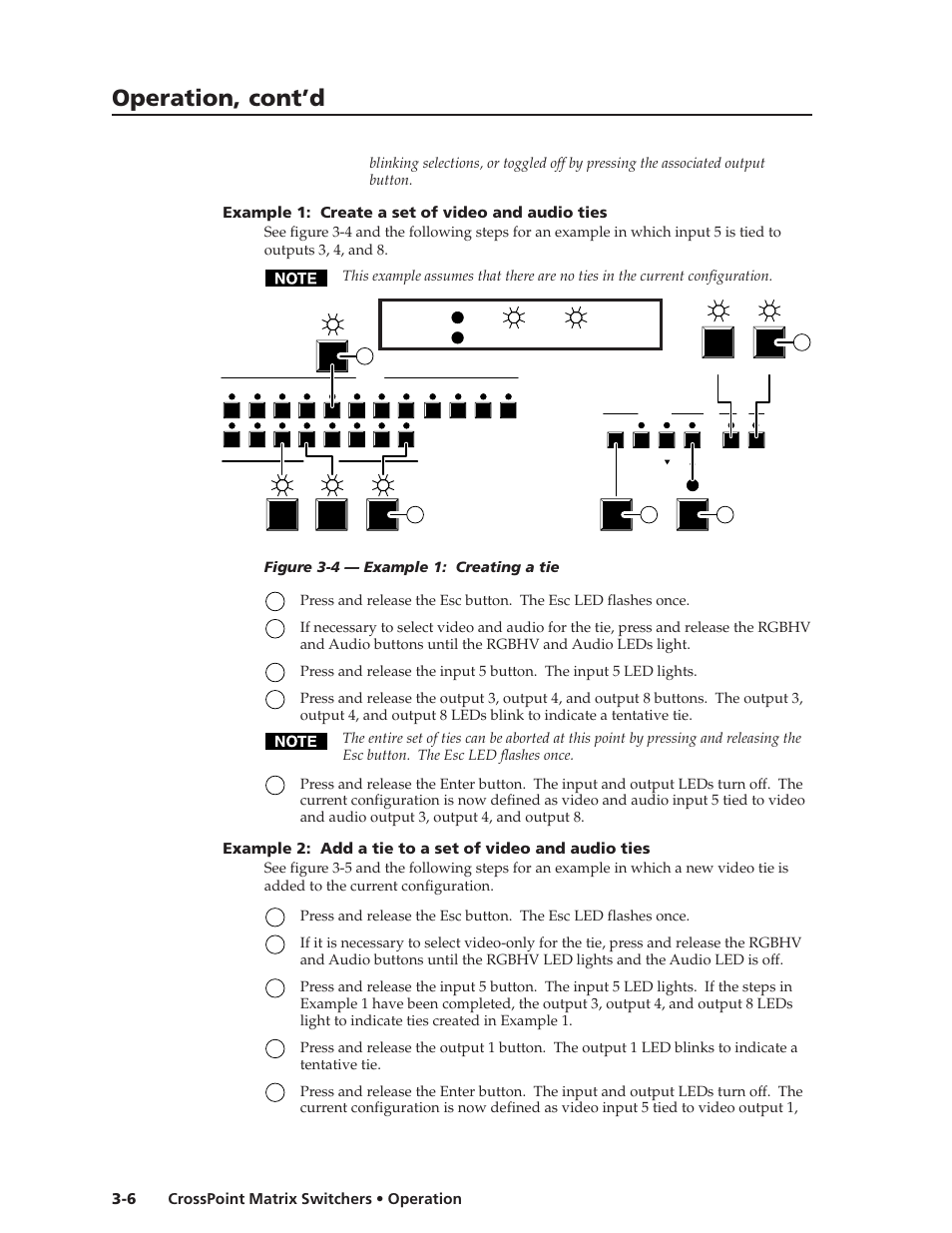 Operation, cont’d, Crosspoint matrix switchers • operation 3-6, Example 1: create a set of video and audio ties | Extron Electronics HVA User Manual | Page 26 / 70