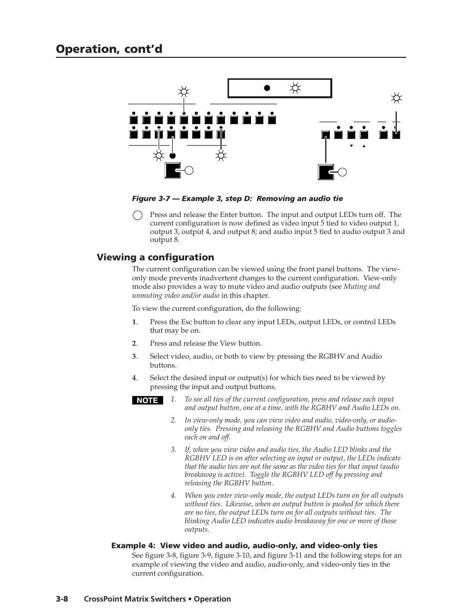 Operation, cont’d, Viewing a configuration, Crosspoint matrix switchers • operation 3-8 | Extron Electronics HVA User Manual | Page 28 / 70
