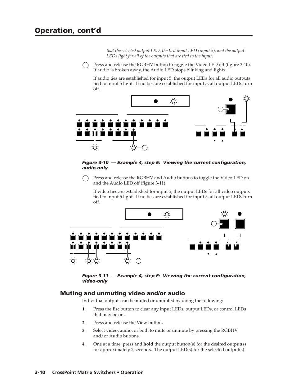 Operation, cont’d, Muting and unmuting video and/or audio, Crosspoint matrix switchers • operation 3-10 | Extron Electronics HVA User Manual | Page 30 / 70