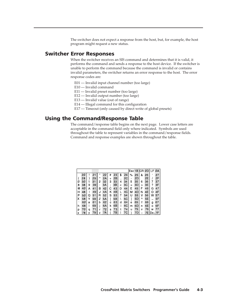 Switcher error responses, Using the command/response table | Extron Electronics HVA User Manual | Page 45 / 70