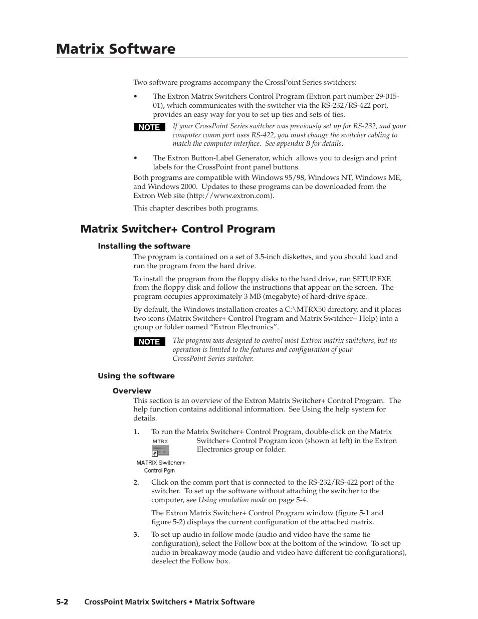 Matrix software, Matrix software, cont’d, Matrix switcher+ control program | Extron Electronics HVA User Manual | Page 50 / 70