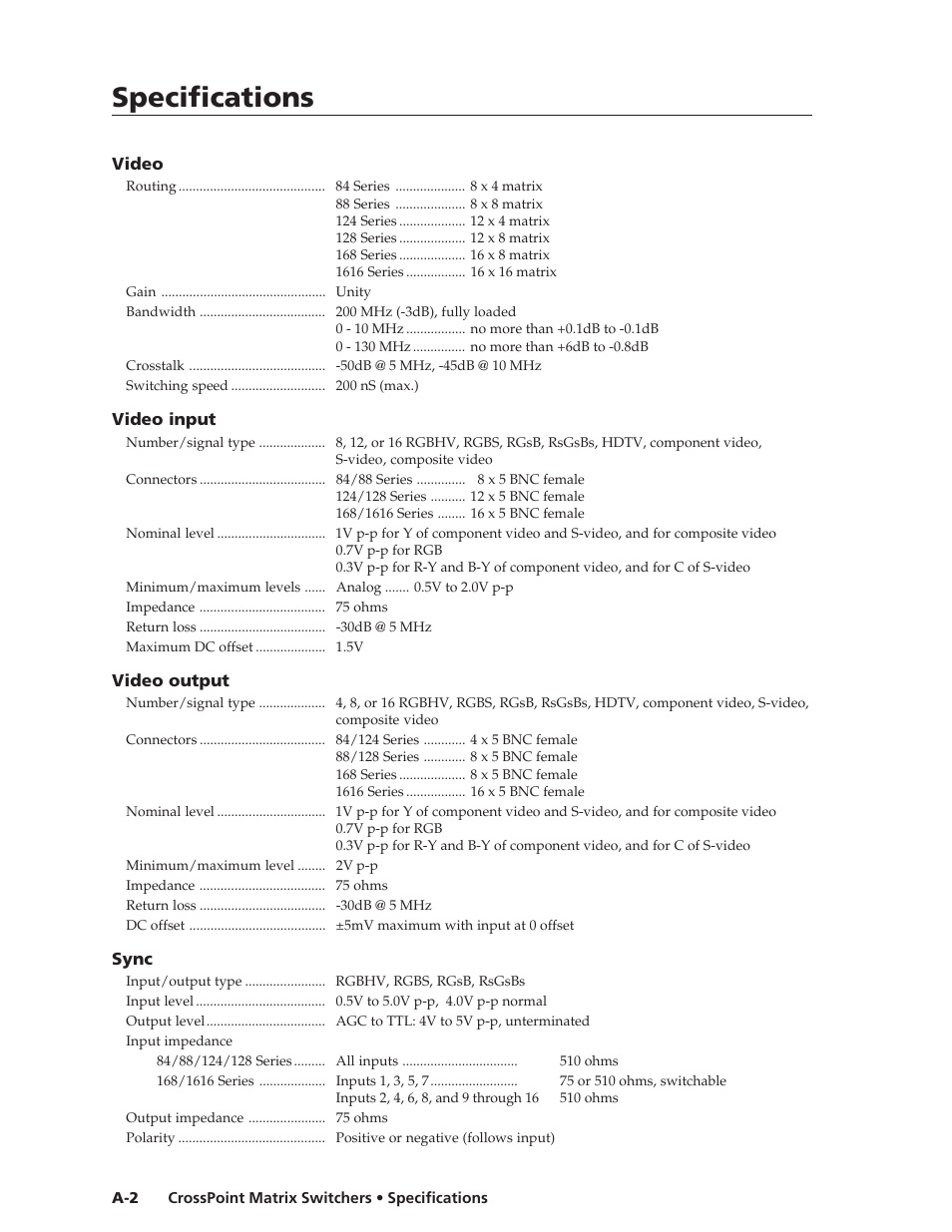 Specifications, Specifications, cont’d | Extron Electronics HVA User Manual | Page 56 / 70