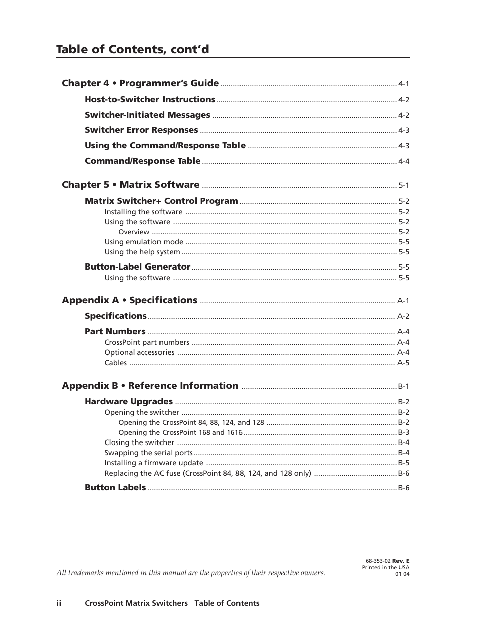 Table of contents, cont’d | Extron Electronics HVA User Manual | Page 6 / 70