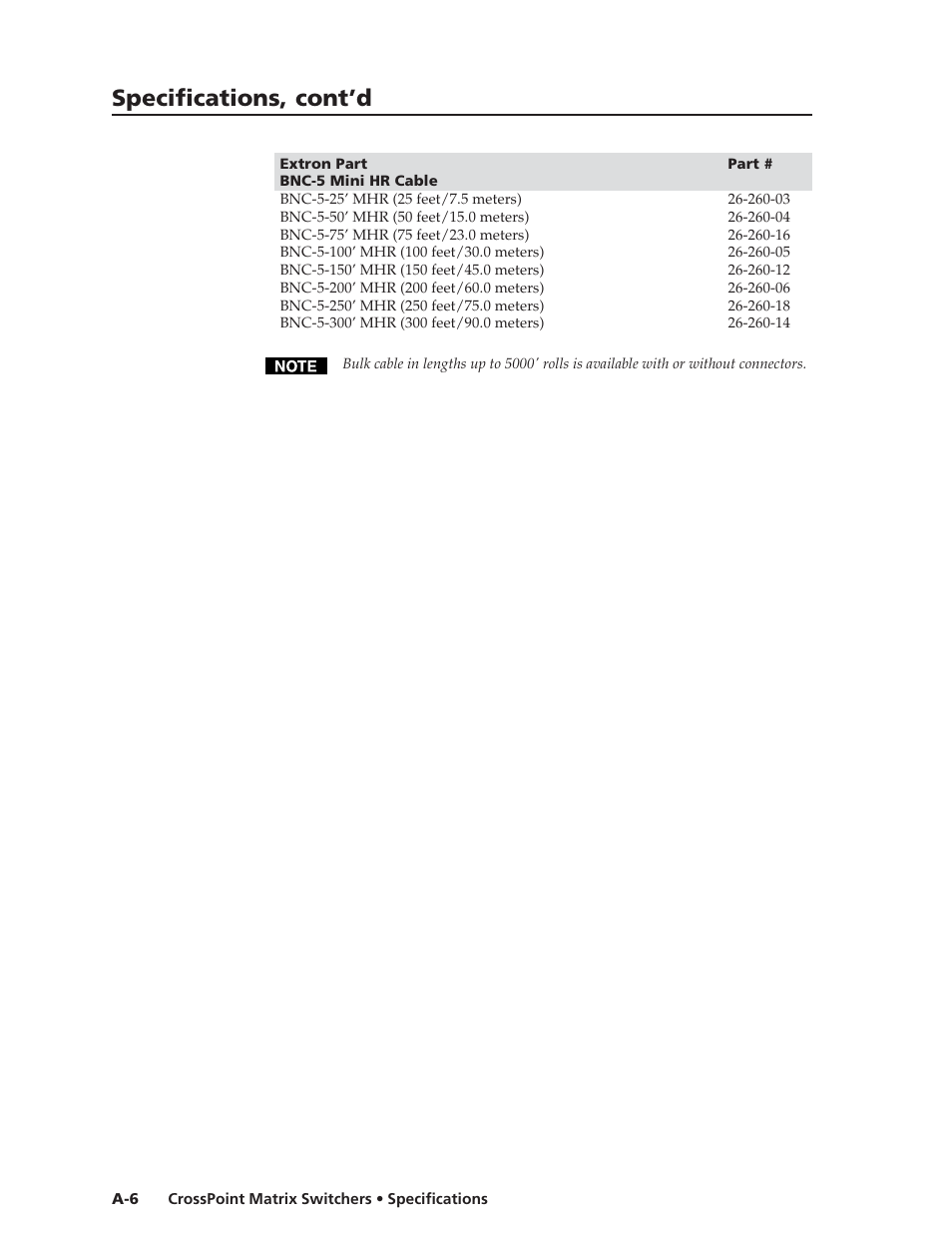 Specifications, cont’d | Extron Electronics HVA User Manual | Page 60 / 70