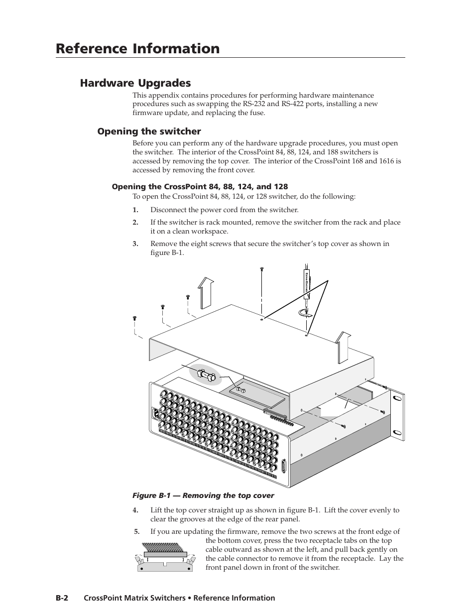 Reference information, Reference information, cont’d, Hardware upgrades | Opening the switcher | Extron Electronics HVA User Manual | Page 62 / 70