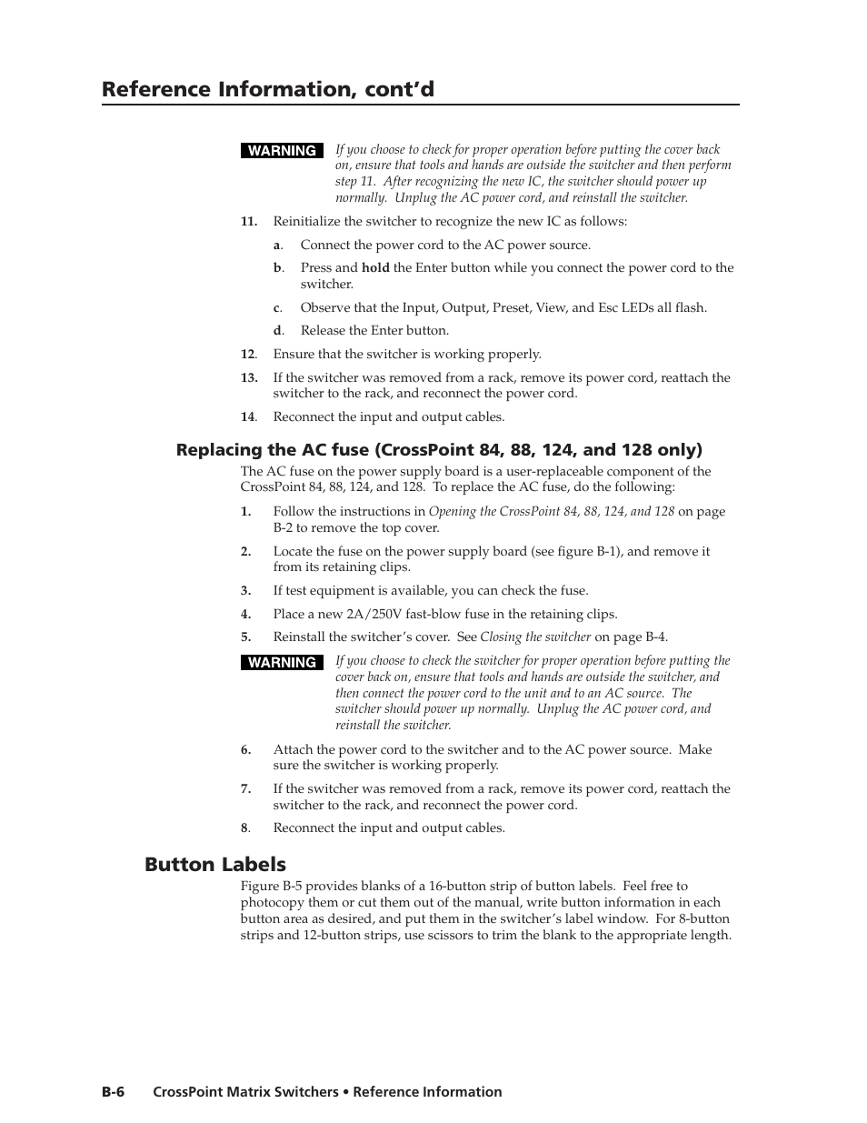 Reference information, cont’d, Button labels | Extron Electronics HVA User Manual | Page 66 / 70