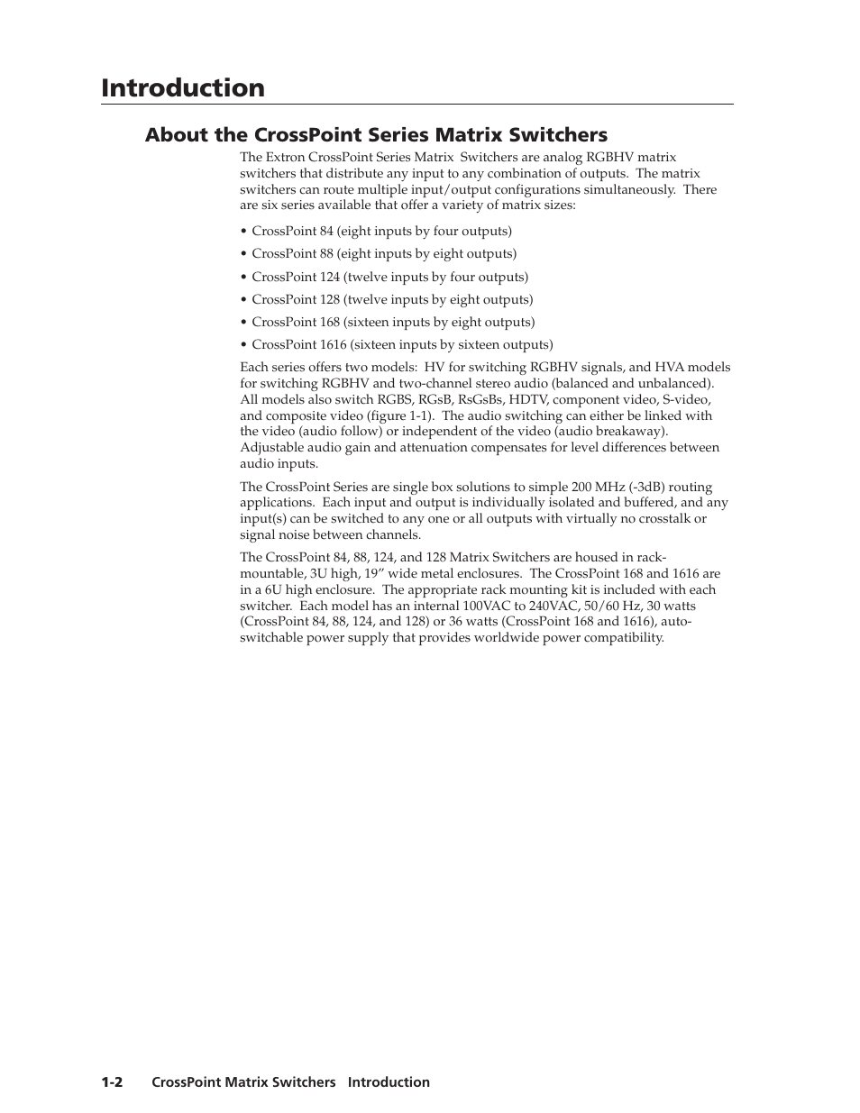 Introduction, Introduction, cont’d, About the crosspoint series matrix switchers | Extron Electronics HVA User Manual | Page 8 / 70