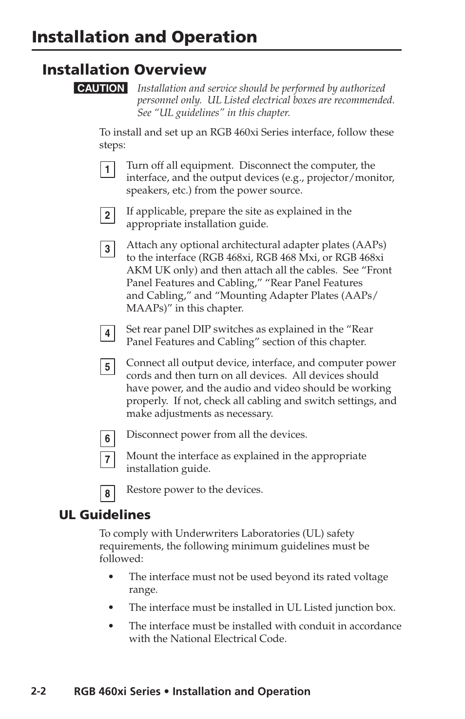 Installation overview, Ul guidelines, Installation and operation | Extron electronic Wall and Floor Box Mountable Interfaces RGB 468 Mxi User Manual | Page 12 / 36