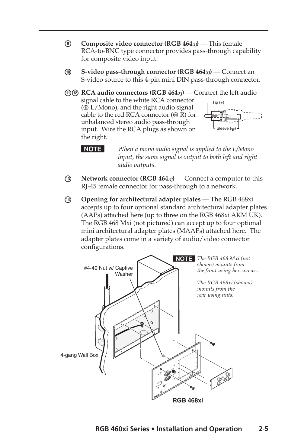 Rgb 460xi series • installation and operation | Extron electronic Wall and Floor Box Mountable Interfaces RGB 468 Mxi User Manual | Page 15 / 36