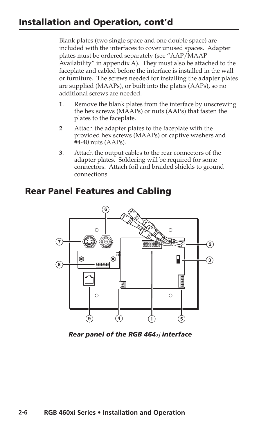 Rear panel features and cabling, Installation and operation, cont’d | Extron electronic Wall and Floor Box Mountable Interfaces RGB 468 Mxi User Manual | Page 16 / 36