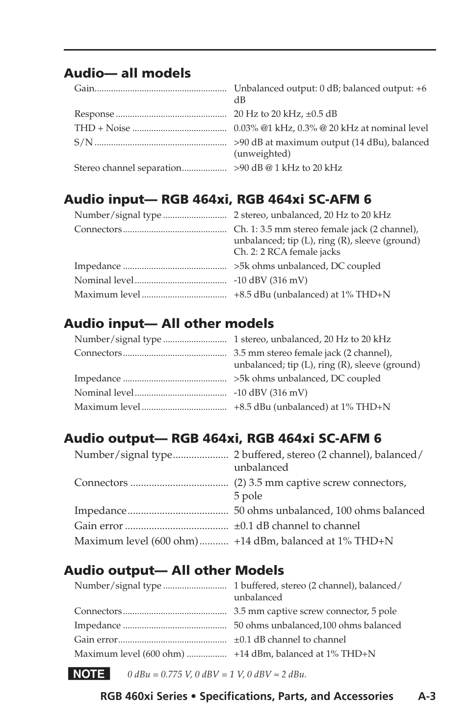 Audio— all models, Audio input— all other models, Audio output— all other models | Extron electronic Wall and Floor Box Mountable Interfaces RGB 468 Mxi User Manual | Page 27 / 36
