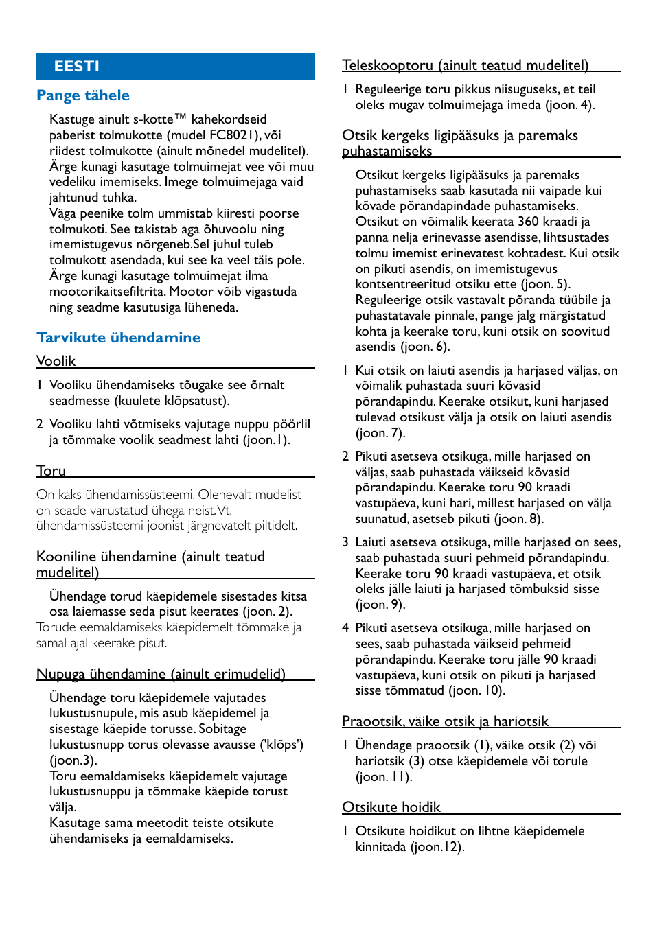 Eesti 43 | Philips FC9100 User Manual | Page 43 / 64