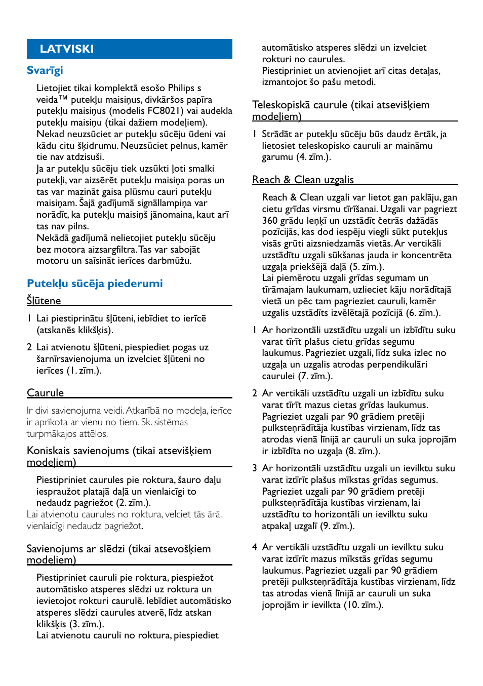 Latviski 47 | Philips FC9100 User Manual | Page 47 / 64