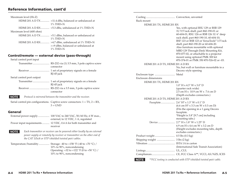 Reference information, cont’d | Extron electronic Digital Video Transmitter and Receiver HDMI 201 Tx/Rx User Manual | Page 26 / 28