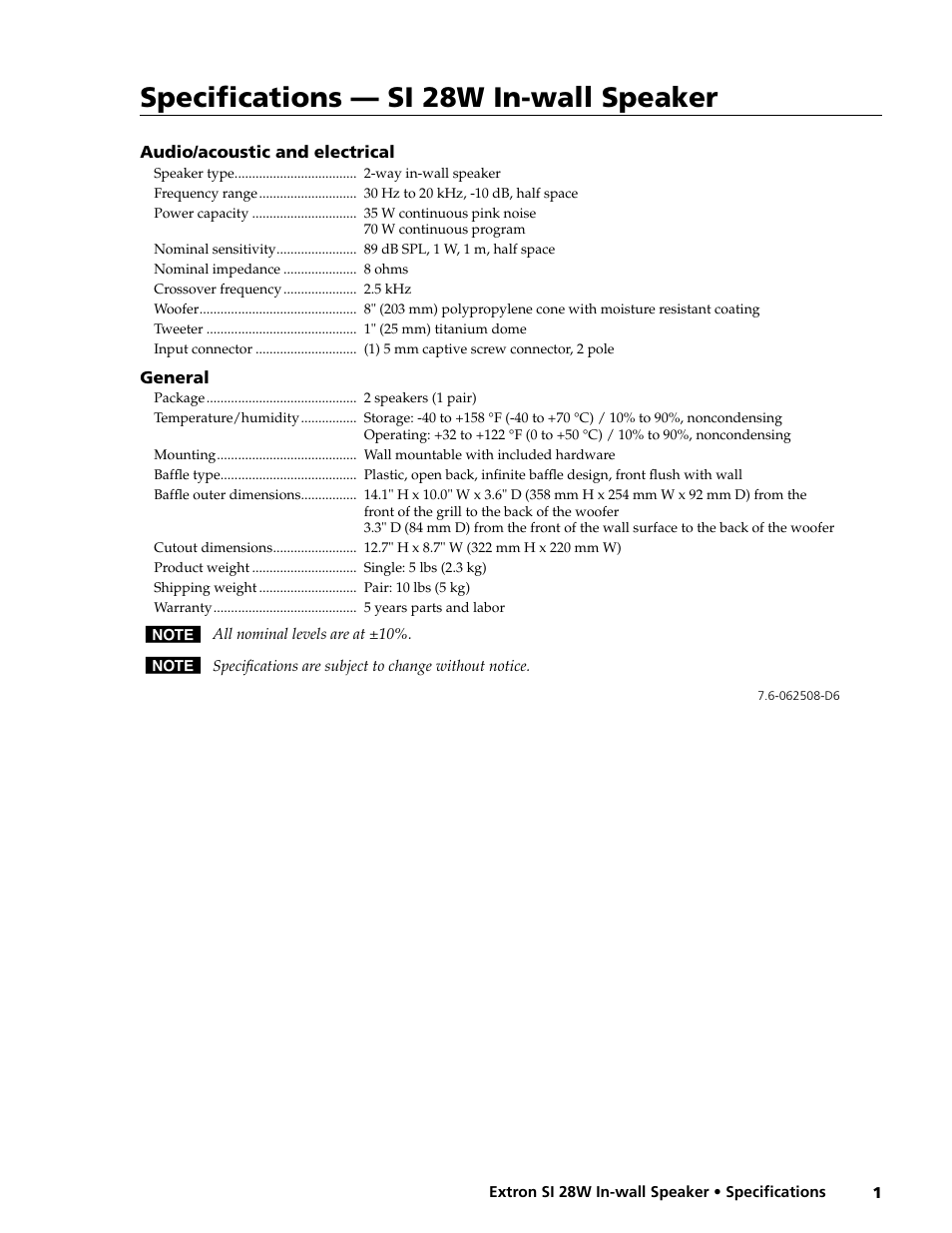 Extron electronic SI 28W User Manual | 1 page