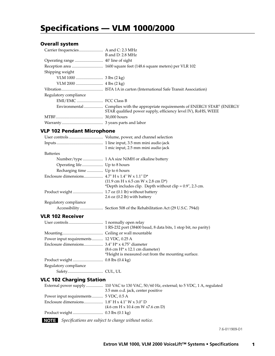 Extron electronic VLM 1000 User Manual | 1 page