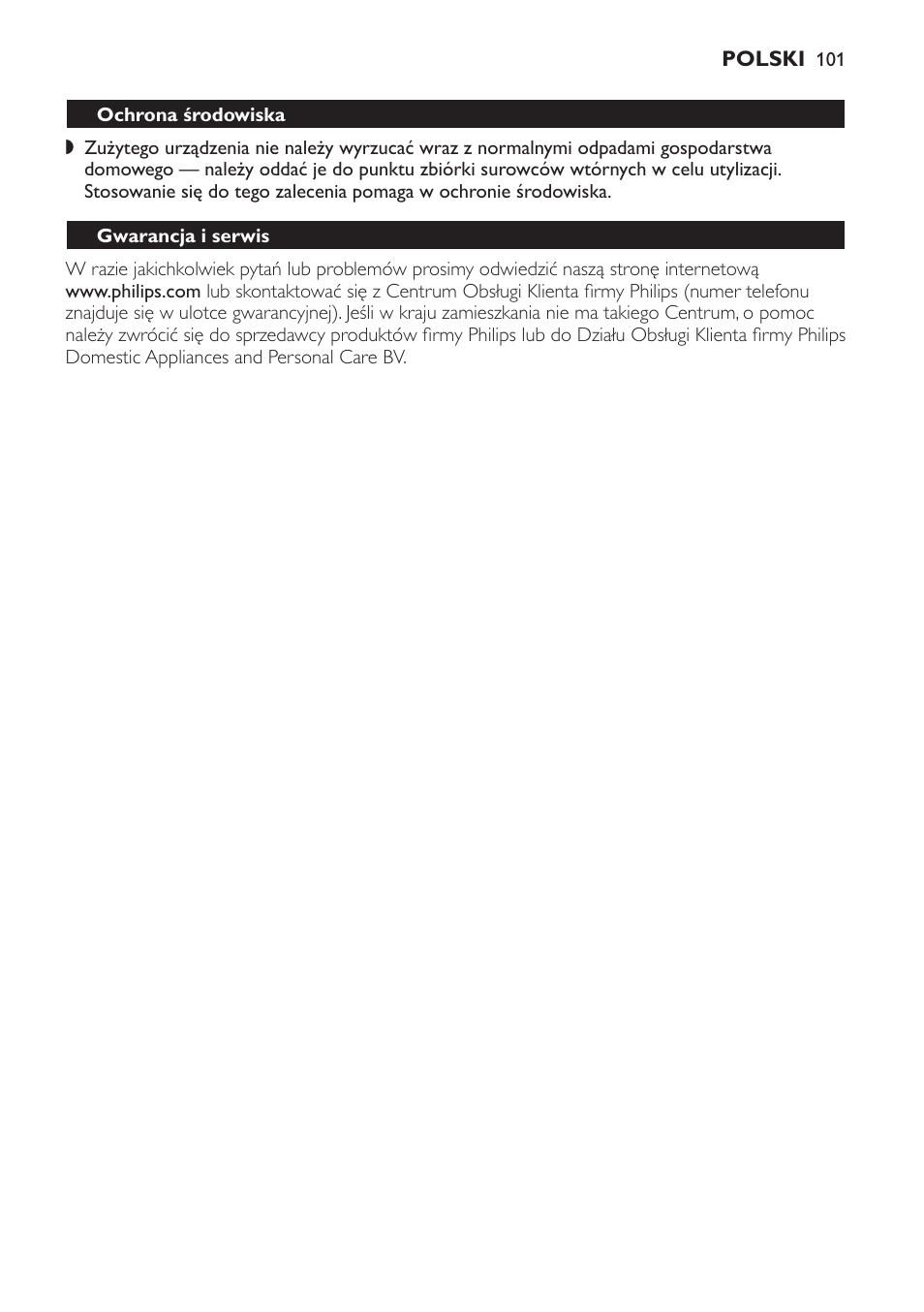 Ochrona środowiska, Gwarancja i serwis | Philips HR6835 User Manual | Page 101 / 178