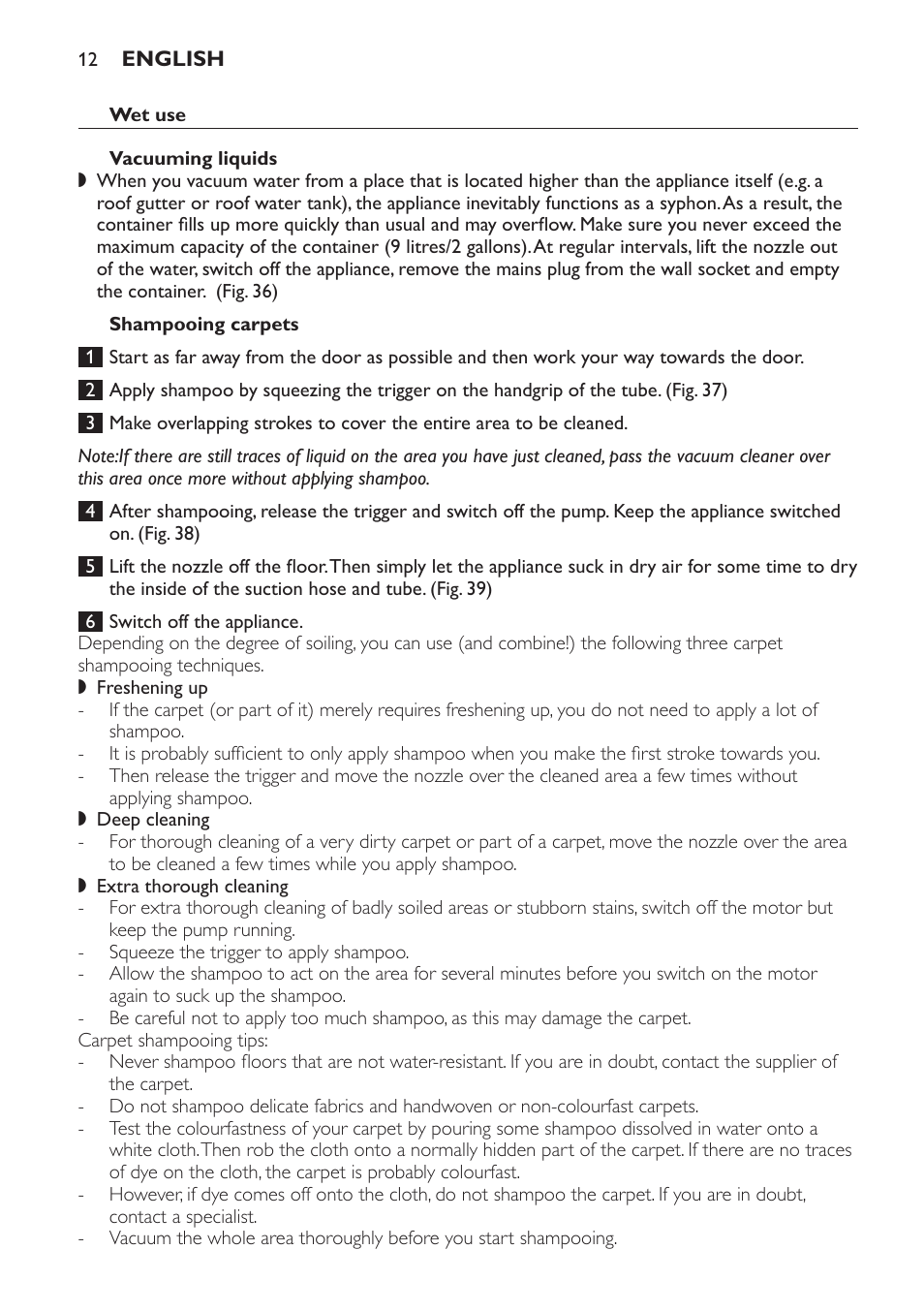 Shampooing carpets | Philips HR6835 User Manual | Page 12 / 178