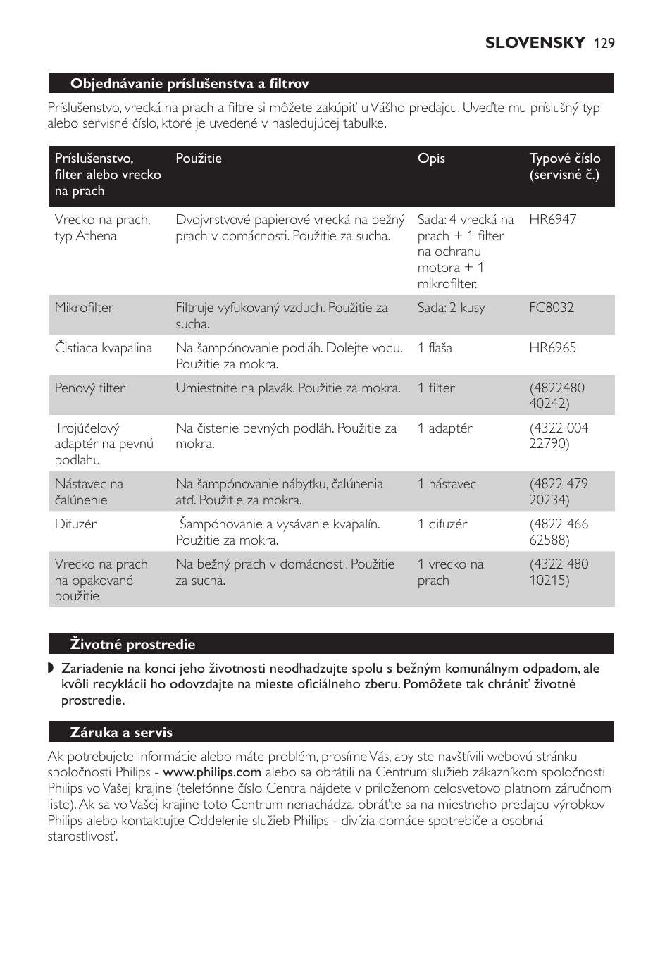 Životné prostredie, Záruka a servis | Philips HR6835 User Manual | Page 129 / 178