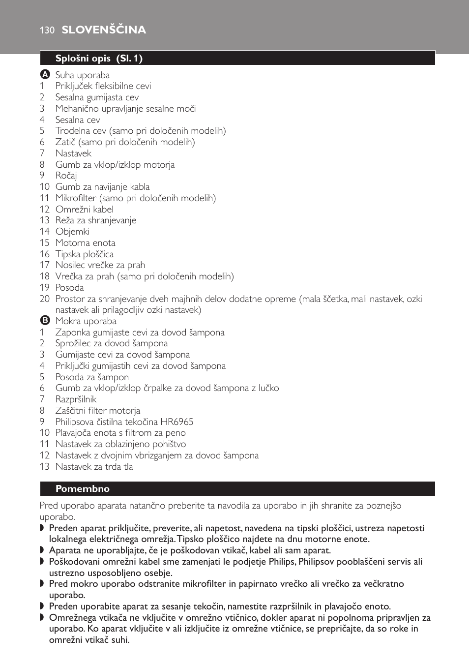 Slovenščina, Splošni opis ﻿ (sl. 1), Pomembno | Philips HR6835 User Manual | Page 130 / 178