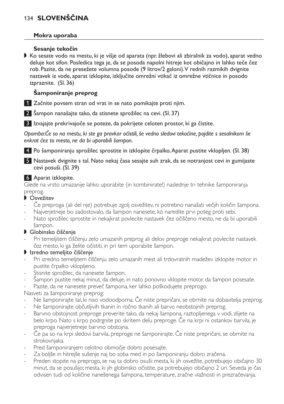 Šamponiranje preprog, Šamponiranje trdih tal | Philips HR6835 User Manual | Page 134 / 178