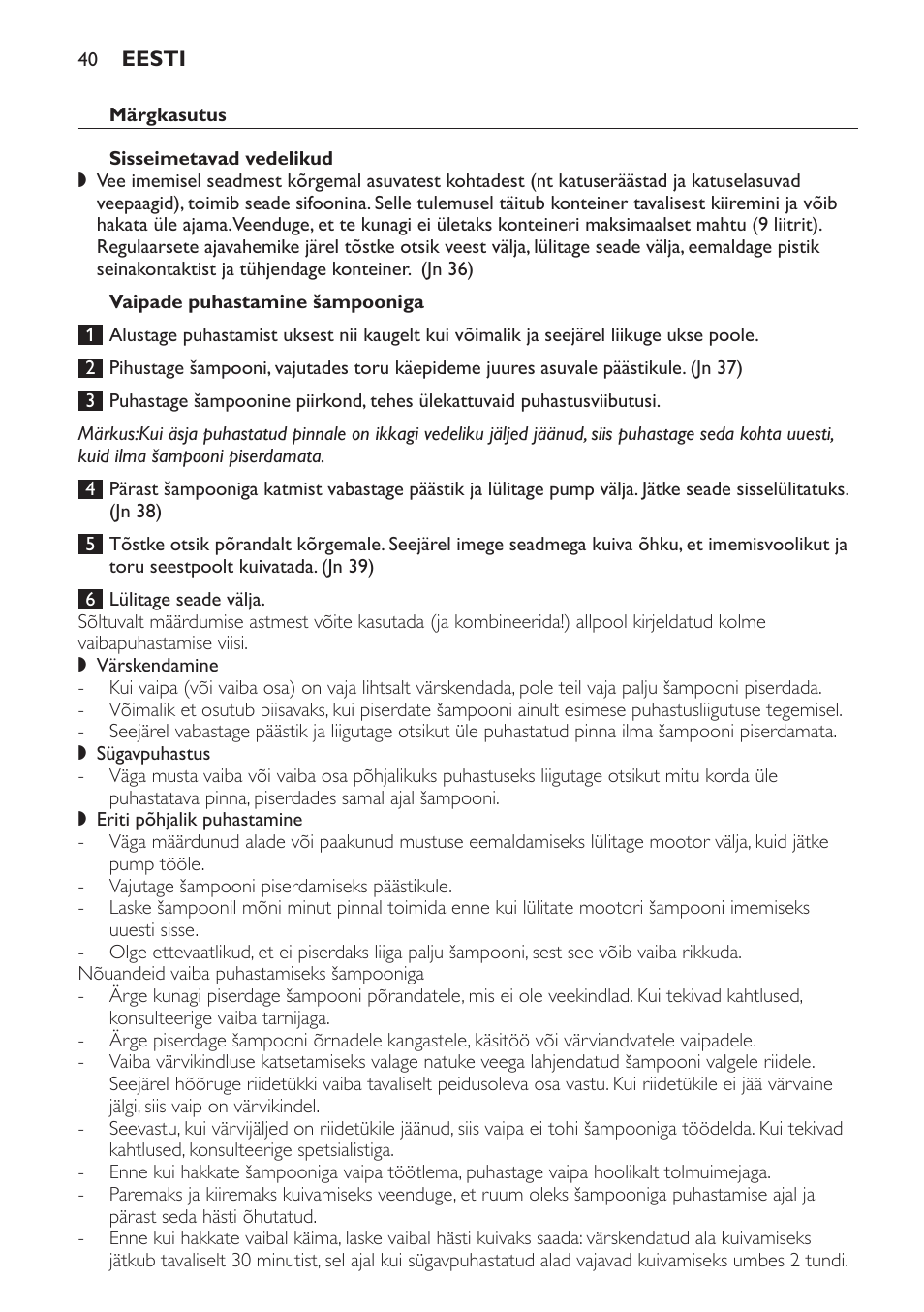 Vaipade puhastamine šampooniga | Philips HR6835 User Manual | Page 40 / 178