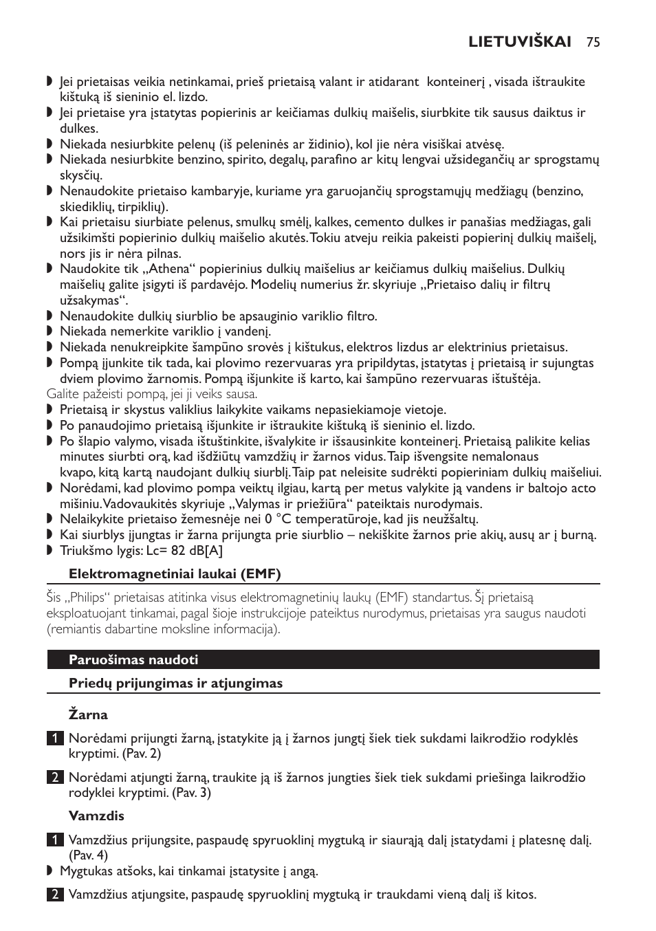 Elektromagnetiniai laukai (emf), Paruošimas naudoti, Priedų prijungimas ir atjungimas | Žarna, Vamzdis | Philips HR6835 User Manual | Page 75 / 178