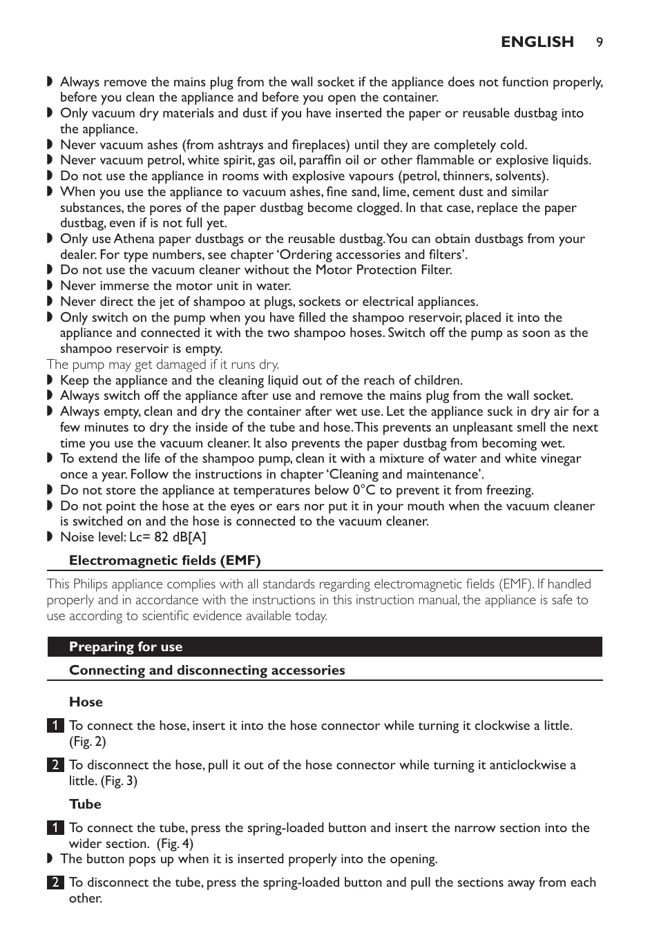 Electromagnetic fields (emf), Preparing for use, Connecting and disconnecting accessories | Hose, Tube | Philips HR6835 User Manual | Page 9 / 178