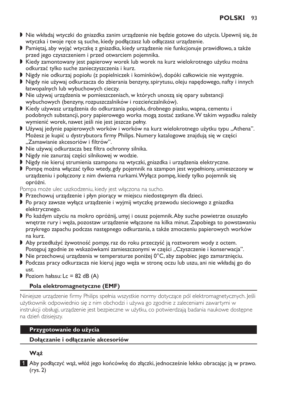 Pola elektromagnetyczne (emf), Przygotowanie do użycia, Dołączanie i odłączanie akcesoriów | Philips HR6835 User Manual | Page 93 / 178