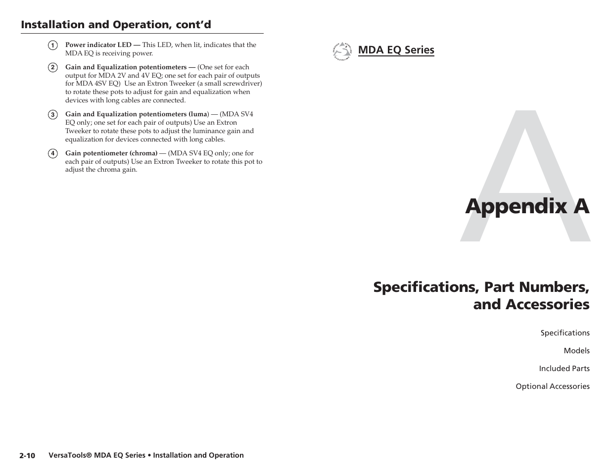 Appendix a | Extron electronic MDA 2V EQ User Manual | Page 12 / 14