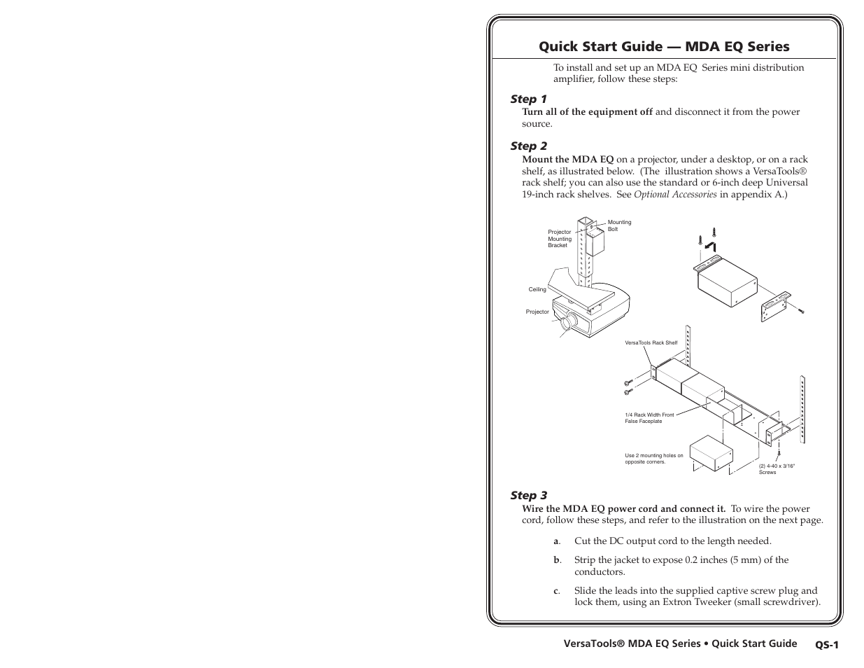 Quick start guide — mda eq series | Extron electronic MDA 2V EQ User Manual | Page 3 / 14