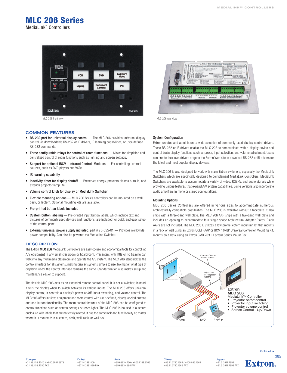 Extron electronic MediaLink Controllers MLC 206 User Manual | 4 pages